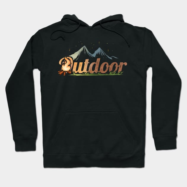 Logo Outdoor - Camp Fire In The Mountains While Camping Hoodie by SinBle